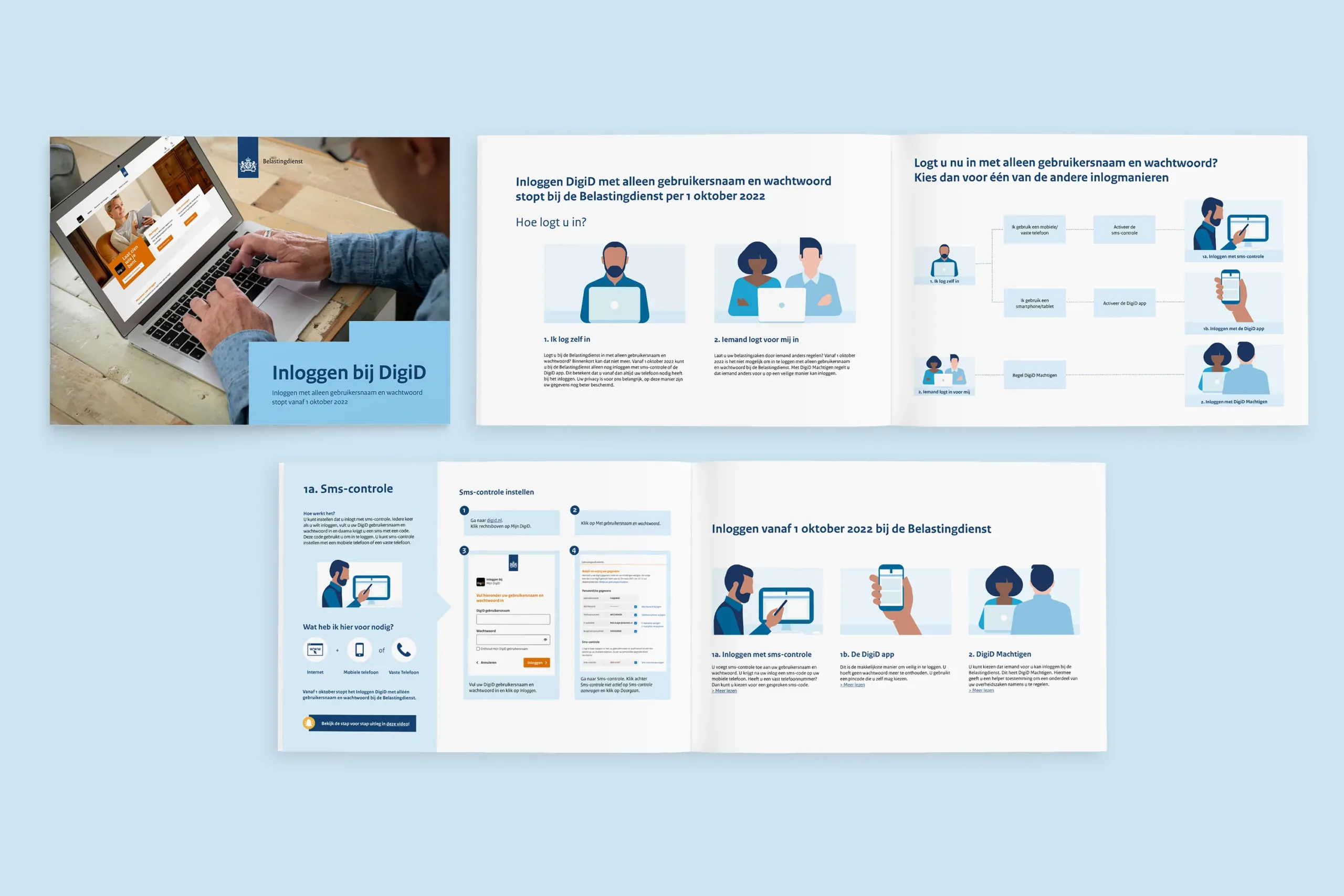 Belastingdienst DigiD brochure Overzicht van de DigiD brochure met cover en twee spreads van de inhoud.